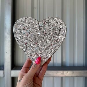 Silver Sequin Heart Clutch